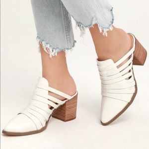Report white stacked heel mules